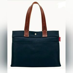 Dooney & Bourke Navy Canvas Tote with Brown Leather Handles